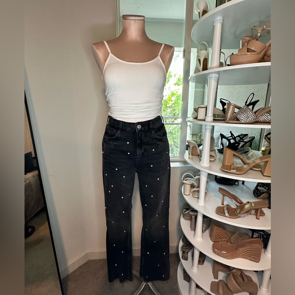 Rhinestone embellished jeans.